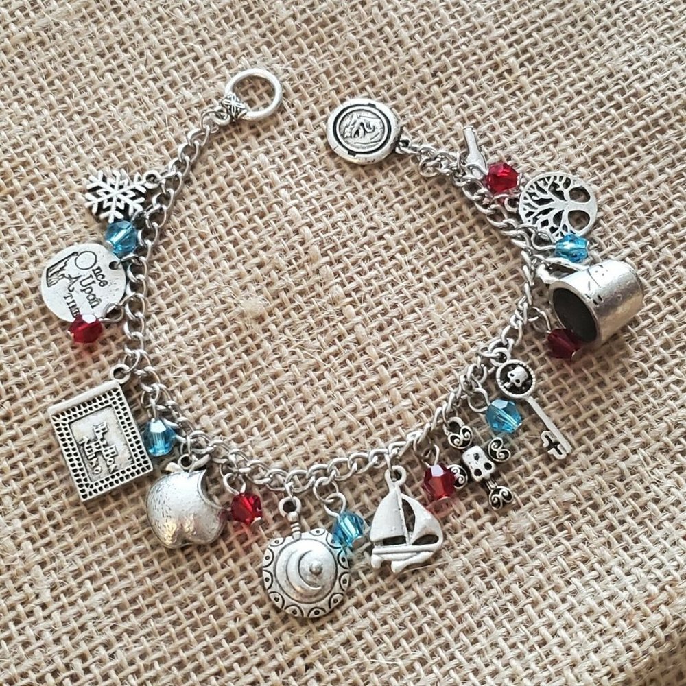 Princess Charm Bracelet Once Upon A Time Fairytale Teacup Snowflake Sailboat Key